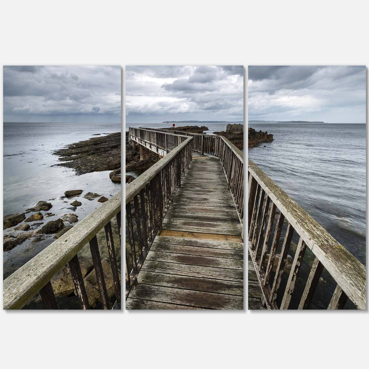 Designart - Wooden Pier on North Irish Coastline - Sea Bridge Canvas Art Print